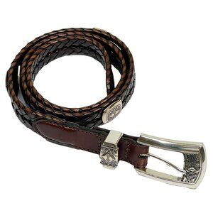 Brighton Womens Brown Braided Leather Belt w/ Silvertone Details Medium 30_Q2108